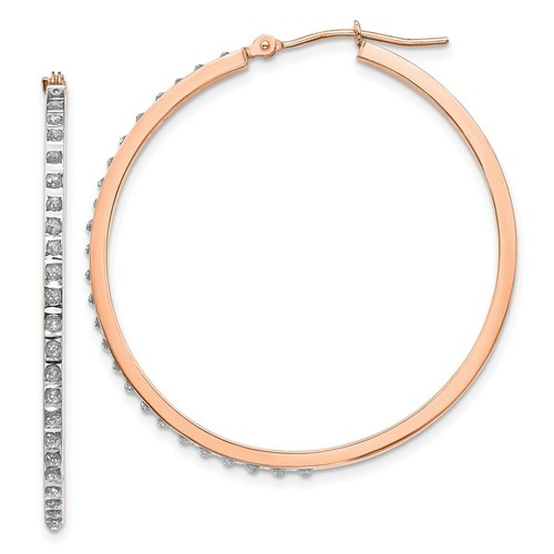 Pre-owned Jewelry 14k Rose Gold Diamond Fascination Round Hinged Hoop Earrings