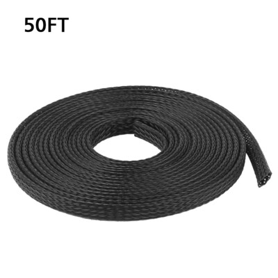 50' PET Expandable Braided Cable Sleeve Sheathing Harness Wire Loom Wrap Conduit