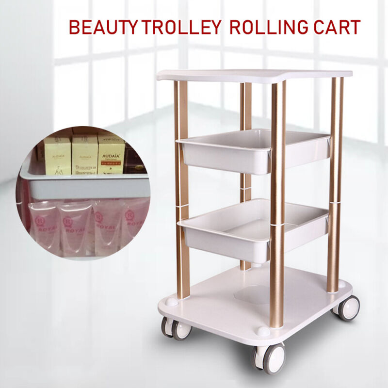 4 Layers Rolling Trolley Cart Beauty Salon Instrument Storage Movable Organizer