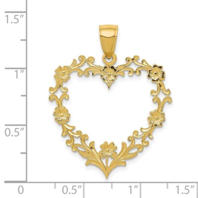 Pre-owned Superdealsforeverything Real 14kt Yellow Gold Polished Floral Border Heart Pendant
