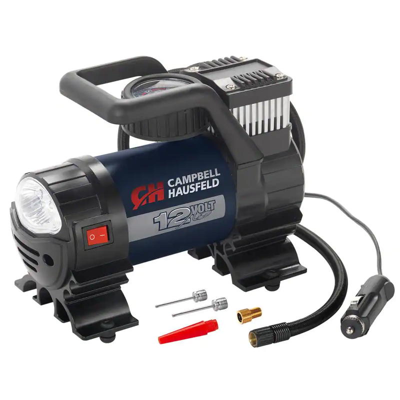 12-Volt Portable Inflator with Safety Light and Accessories 150 PSI Lightweight