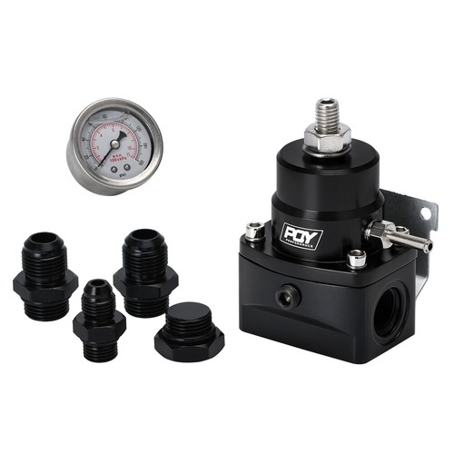 PQY Fuel Pressure Regulator with Gauge AN8 Feed AN6 Return Line AN8 End Cap