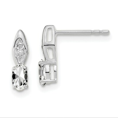 Pre-owned Superdealsforeverything Real 14kt White Gold White Topaz And Diamond Post Earrings