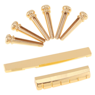 6pcs Brass Bridge Pins & Zinc Alloy Bridge Nut Saddle Set for Acoustic Guitar