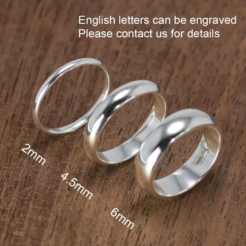Custom Engraving Pure 925 Sterling Silver Rings for Women Men Couple Ring 
