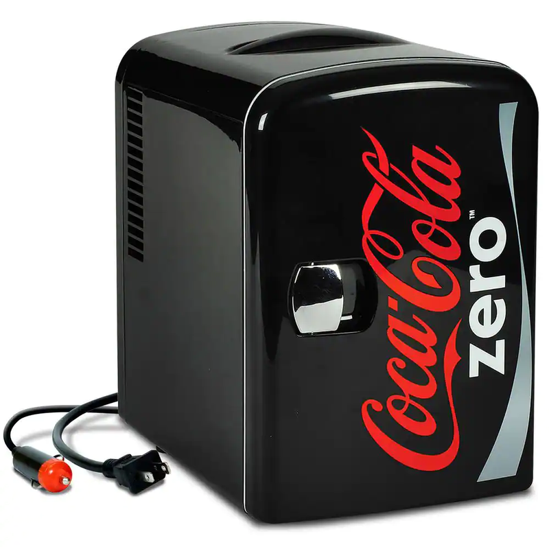 Coca-Cola Coke Zero 4L Portable Cooler/Warmer, Personal Travel Fridge with 12V a
