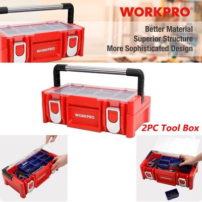 WORKPRO 2PC 17'' Tool Box Garage Storage Organizer 18  Compartments Metal Lock US