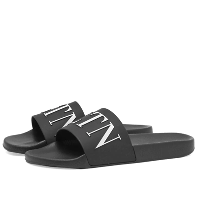 Pre-owned Valentino Garavani Valentino Logo Sliders In 0ni Black