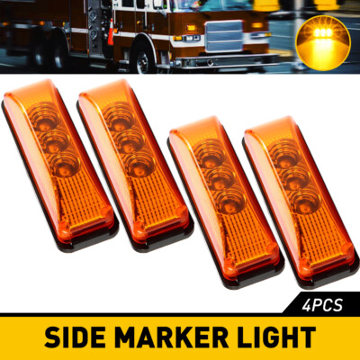 4x Marker Lights 3-LED Truck Trailer Clearance Side Light Amber Waterproof T
