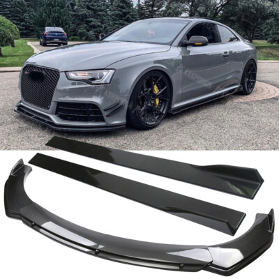 For Audi A5 S5 A6 A7 A8 Carbon Fiber Front Bumper Lip Splitter + Side Skirts Kit