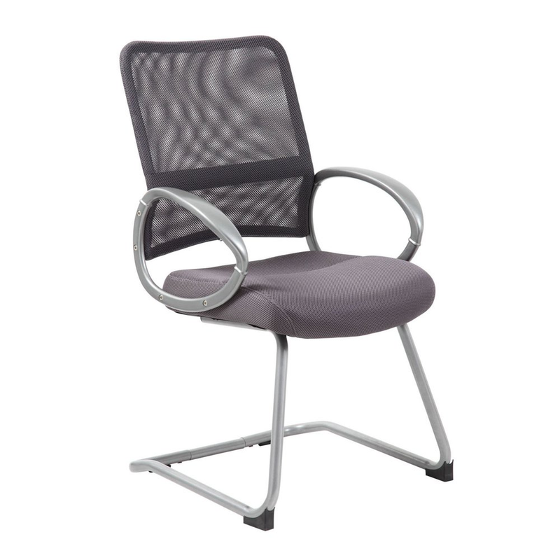 Mesh Back W/ Pewter Finish Guest Reception Waiting Room Chair Charcoal Gray