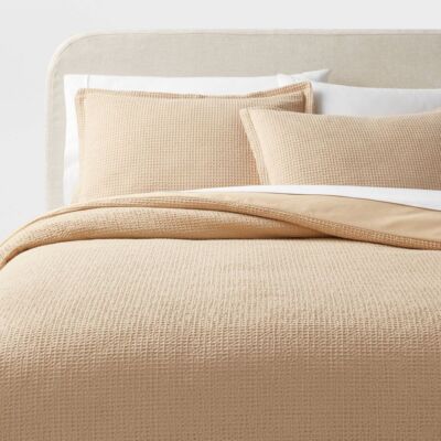 Twin/Twin Extra Long Washed Waffle Weave Duvet Cover and Sham Set Wheat -