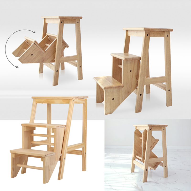3 Tier Wood Step Stool Chair Portable Folding Ladder Seat Bench Coffee Home