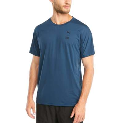 

Puma Train First Mile Crew Neck Short Sleeve Athletic TShirt Mens Blue Casual To, Синий, Puma Train First Mile Crew Neck Short Sleeve Athletic TShirt