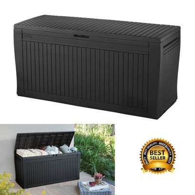 71-Gallon Resin Deck Box with Seat Storage Shed Outdoor Storage Bench Patio Pool