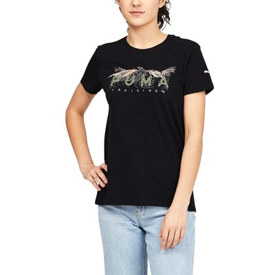 

Puma Palms Training Graphic Crew Neck Футболка с коротким рукавом женская черная повседневная футболка, Черный