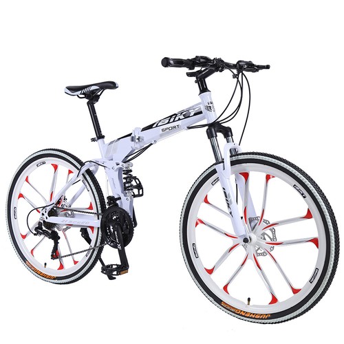 26" Folding Mountain Bike 21 Speed Bicycle Full Suspension MTB Bikes White