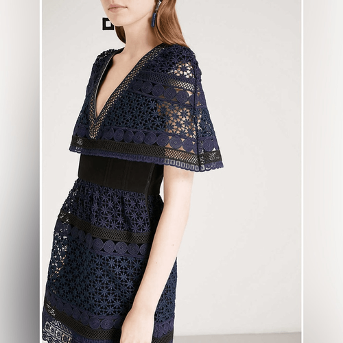 Pre-owned Self-portrait Self Portrait Guipure Cape Lace Dress In Blue In Multicolor