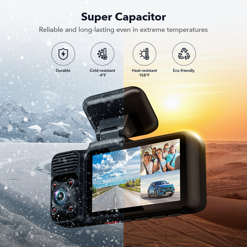 REDTIGER F17 3 Channel 4K Dash Cam, 5G WiFi Front and Rear Inside, 64GB SD Card