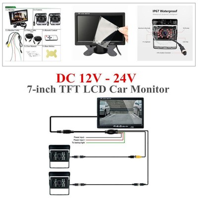 12/24V 10M Car Truck Reversing Camera 7''LCD Monitor Truck Bus Van Rear View Kit