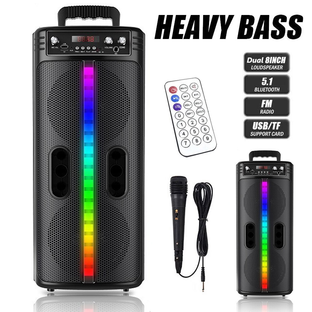 Portable 6000W Bluetooth Speaker Sub Woofer Heavy Bass Sound System Party & Mic