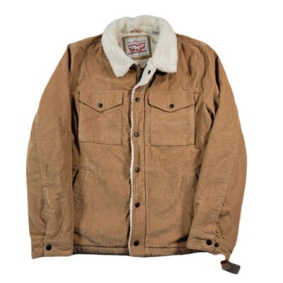 Levis Fleece Sherpa Corduroy Trucker Jacket Mens Medium Tan Rancher Hipster $180