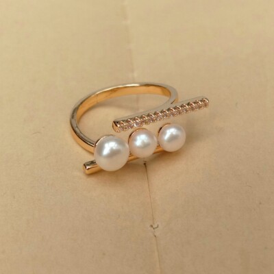Freshwater Cultured White Pearl Finger Rings Jewelry Gold Plated Adjustable Ring