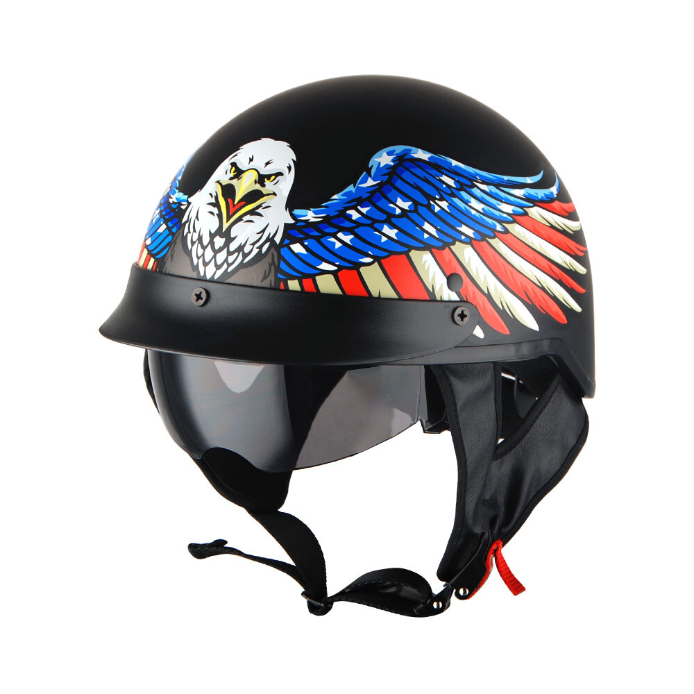 DOT 1Storm Motorcycle Half Face Helmet Mopeds Scooter Inner Visor Matt Black