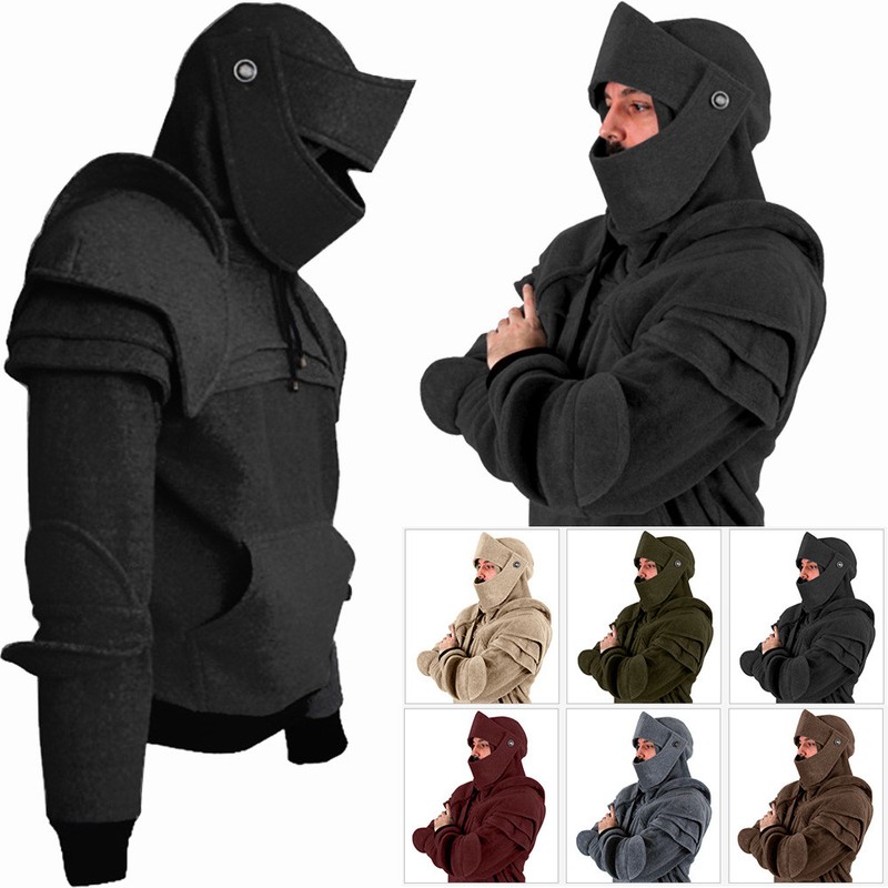 men's hoodie retro elbows drawstring