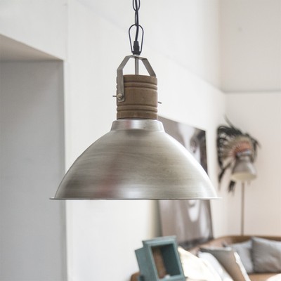 Große Hängelampe INDUSTRIAL aus Metall und Holz D39cm Deckenlampe