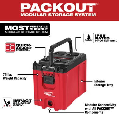 Milwaukee 48-22-8422 Packout Impact Resistant Modular Compact Tool Box, 75-lbs