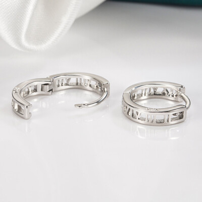 Classic style Roman Numeral Ear Buckle 925 Sterling Silver Huggie Hoop Earrings
