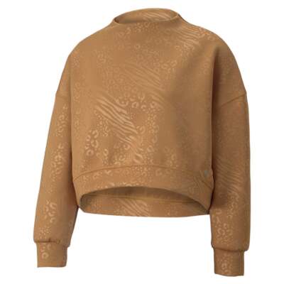 

Puma Fashion Luxe Embossed Crew Neck Sweatshirt Womens Brown 52238974, Коричневый