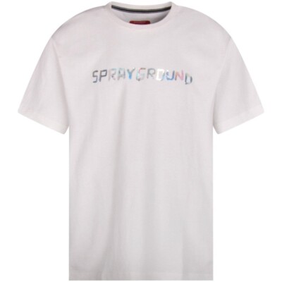 Sprayground Trinity Glitter Shine Logo Tee White T Shirt Sharks Men Size 2XL
