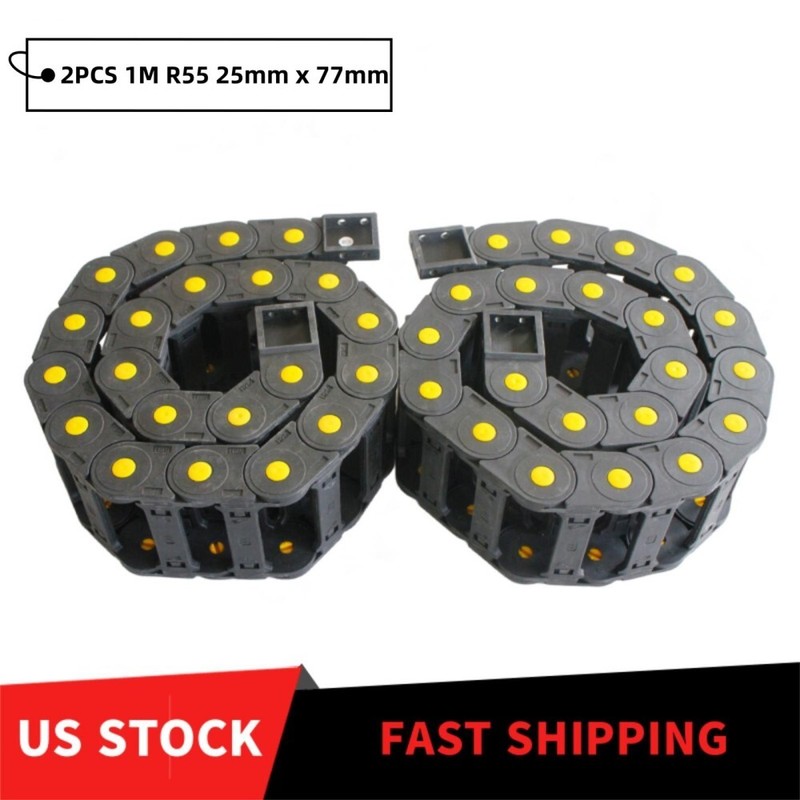 2X R55 25mm x 77mm Black Open Type Cable Drag Chain Wire Carrier 1M US