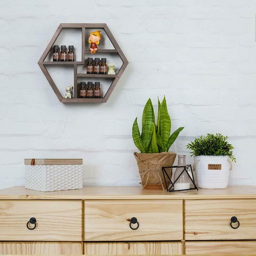2x Floating Wall Hexagon Shelf Hanging  Shelving Storage Display Rack Home Decor