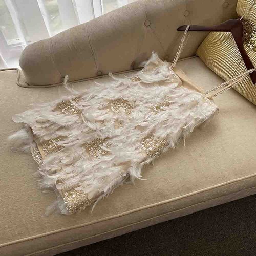 Pre-owned Handmade Custom Made To Order Beaded Feather Sequin Trim Mini Party Dress Plus1x-10x L728 In White