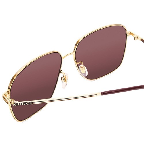 Pre-owned Gucci Gg0987sa-002 Unisex Classic Designer Sunglasses In Gold & Plum/brown 60 Mm In Multicolor