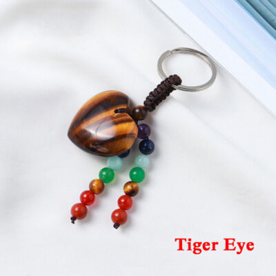 1PC Gemstone Love Heart 7 Chakra Beads Tassel Healing Keychain Bag Charm Pendant