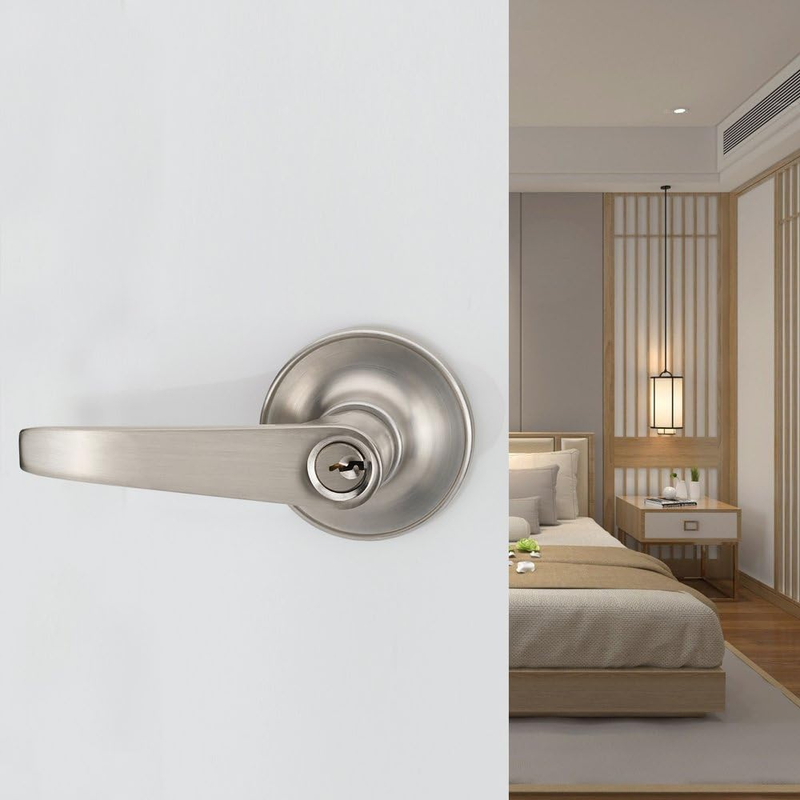 1 Pack of  Lever Keyed Entry Door Lever Handle Lock, Universal Door Knob Hardwar