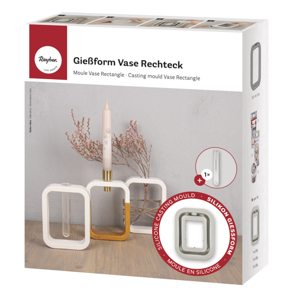 Rayher Silikon Gießform Vase Rechteck, 10,5x3,7x14cm, inkl. 1 Reagenzglas