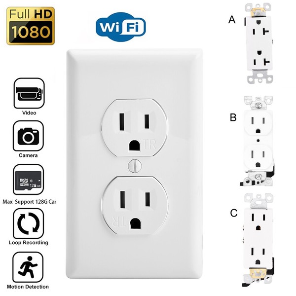 HD 1080P AC Outlet Mini Camera WiFi IP Home Security Nanny Wall Video Recorder