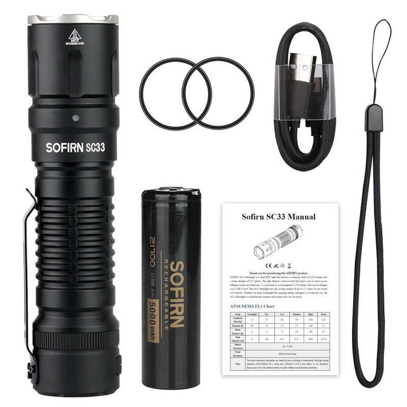 Sofirn SC33 LED Tactical Flashlight XHP70.3 HI 5200Lm Type C