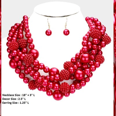 Twist Ball Berry Statement Necklace Multi Row Layer Chunky Pearl Bead Strand Sun