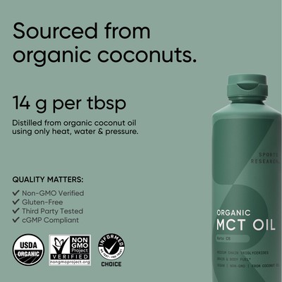 Organic MCT Oil - Vegan & Keto C8, MCTs from Coconuts - Non-GMO & Gluten Free