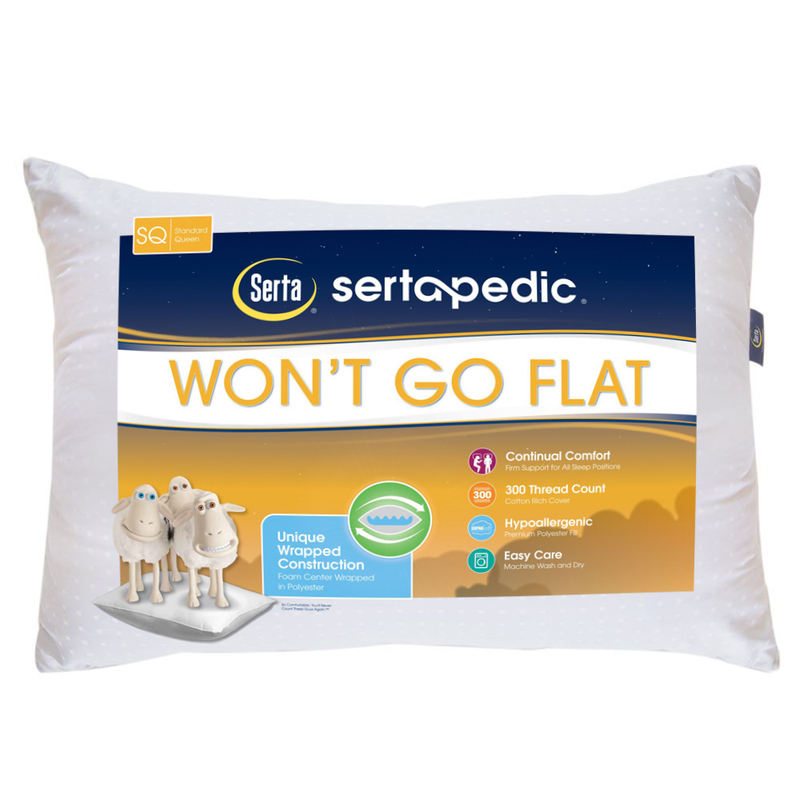 Sertapedic Won'T Go Flat Bed Pillow, Standard/Queen
