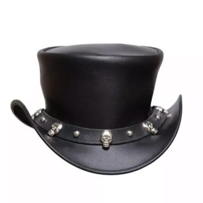 Leather Top Hat Steampunk Skull Band El Dorado Hat Handmade Leather Top Hat