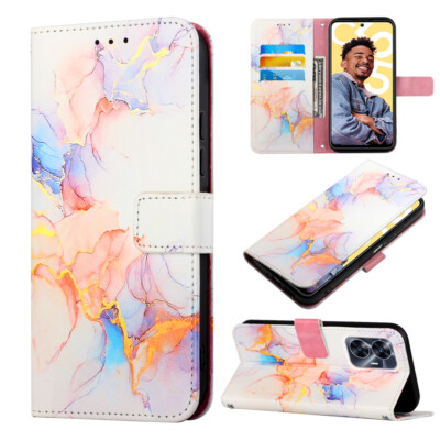 For OPPO Realme C31 C35 C12 C15 C25 V13 8i Flip Marble Leather Wallet Case Cover