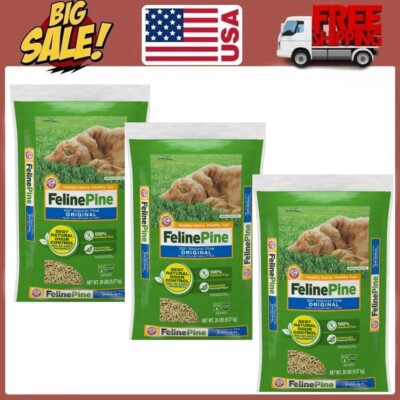 3 Pack Feline Pine Cat Litter, Original 100% Natural Pine, 20 lb