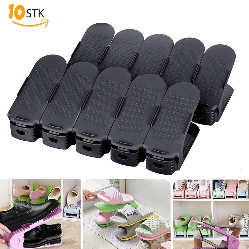 10X Schuhregal Verstellbarer Schuhstapler Schwarz Schuhhalter Organizer Schuh